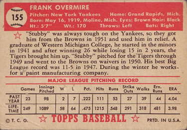 Frank Overmire  baseball card collectible - Main Image 2
