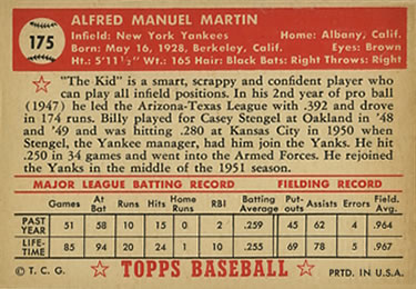 Billy Martin  baseball card collectible - Main Image 2