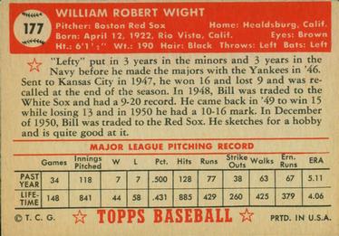 Bill Wight  baseball card collectible - Main Image 2