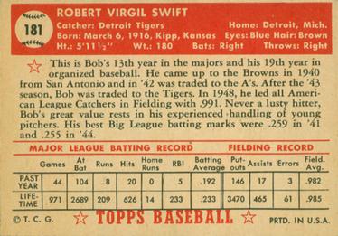 Bob Swift  baseball card collectible - Main Image 2