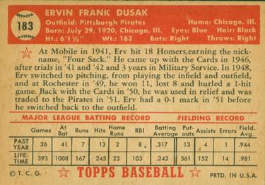 Erv Dusak  baseball card collectible - Main Image 2
