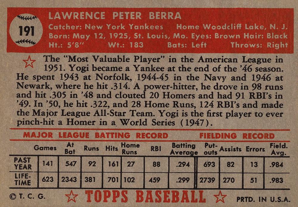 Yogi Berra  baseball card collectible - Main Image 2