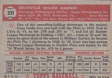 Granny Hamner  baseball card collectible - Main Image 2