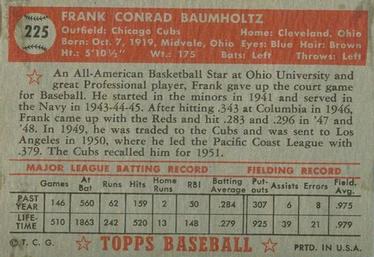 Frank Baumholtz  baseball card collectible - Main Image 2