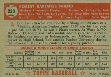 Bob Friend  baseball card collectible - Main Image 2