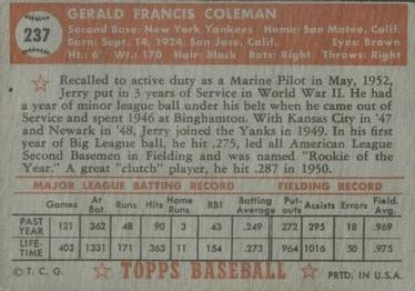 Jerry Coleman  baseball card collectible - Main Image 2