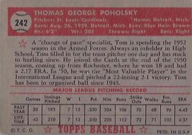 Tom Poholsky  baseball card collectible - Main Image 2