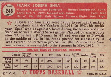 Frank Shea  baseball card collectible - Main Image 2
