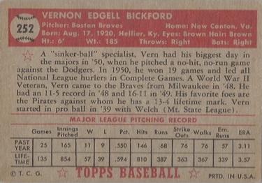 Vern Bickford  baseball card collectible - Main Image 2