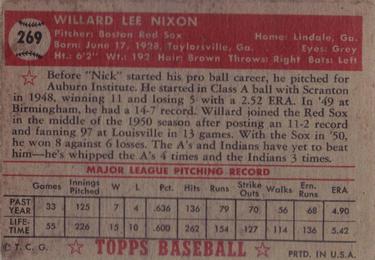 Willard Nixon  baseball card collectible - Main Image 2