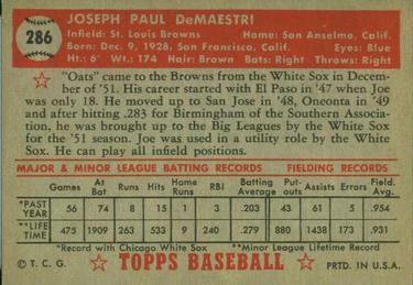 Joe DeMaestri  baseball card collectible - Main Image 2