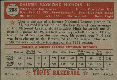 Chet Nichols  baseball card collectible - Main Image 2