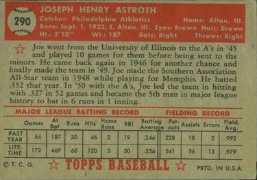 Joe Astroth  baseball card collectible - Main Image 2