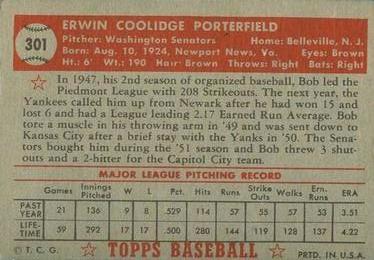 Bob Porterfield  baseball card collectible - Main Image 2