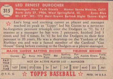 Leo Durocher  baseball card collectible - Main Image 2