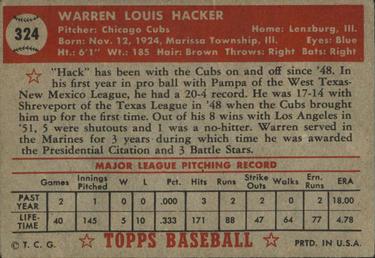 Warren Hacker  baseball card collectible - Main Image 2