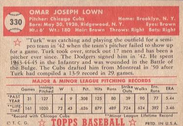 Turk Lown  baseball card collectible - Main Image 2