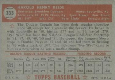 Pee Wee Reese  baseball card collectible - Main Image 2