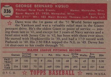 Dave Koslo  baseball card collectible - Main Image 2