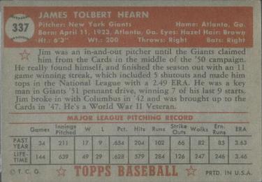 Jim Hearn  baseball card collectible - Main Image 2