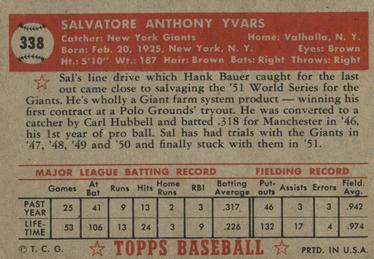 Sal Yvars  baseball card collectible - Main Image 2