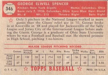 George Spencer  baseball card collectible - Main Image 2