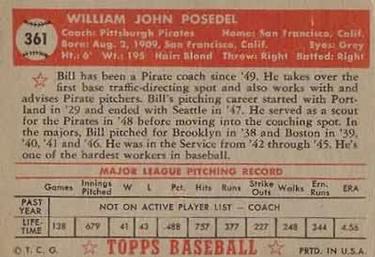 Bill Posedel  baseball card collectible - Main Image 2