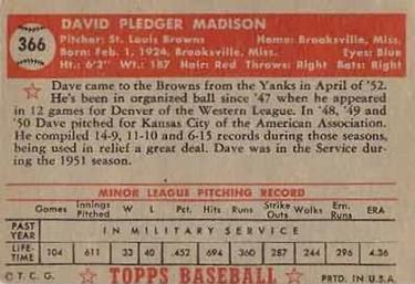Dave Madison  baseball card collectible - Main Image 2