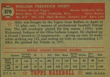 Billy Hoeft  baseball card collectible - Main Image 2