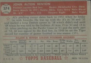 Al Benton  baseball card collectible - Main Image 2