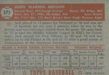 Jack Merson  baseball card collectible - Main Image 2