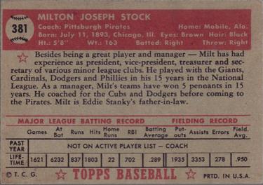 Milton Stock  baseball card collectible - Main Image 2