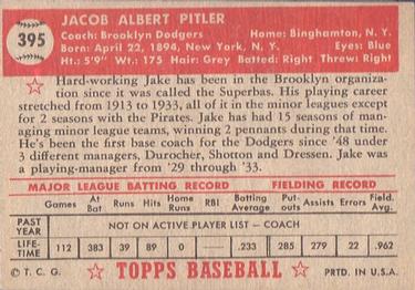 Jake Pitler  baseball card collectible - Main Image 2