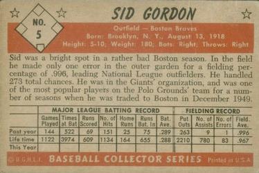 Sid Gordon  baseball card collectible - Main Image 2