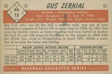 Gus Zernial  baseball card collectible - Main Image 2