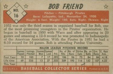 Bob Friend  baseball card collectible - Main Image 2