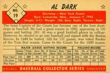 Al Dark  baseball card collectible - Main Image 2