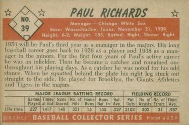 Paul Richards  baseball card collectible - Main Image 2