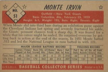 Monte Irvin  baseball card collectible - Main Image 2