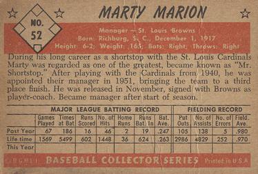 Marty Marion  baseball card collectible - Main Image 2