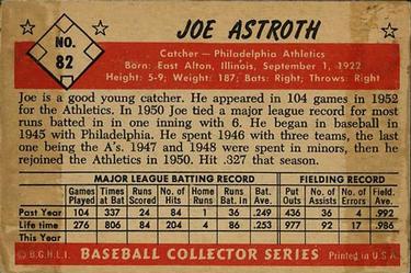 Joe Astroth  baseball card collectible - Main Image 2
