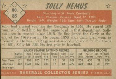Solly Hemus  baseball card collectible - Main Image 2