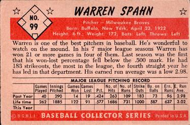 Warren Spahn  baseball card collectible - Main Image 2