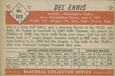 Del Ennis  baseball card collectible - Main Image 2