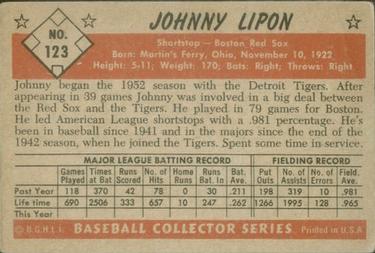 Johnny Lipon  baseball card collectible - Main Image 2