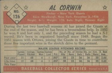 Al Corwin  baseball card collectible - Main Image 2