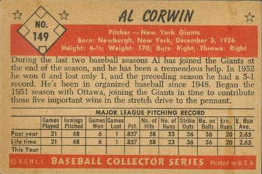 Al Corwin  baseball card collectible - Main Image 2