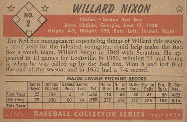 Willard Nixon  baseball card collectible - Main Image 2