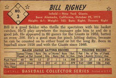 Bill Rigney  baseball card collectible - Main Image 2