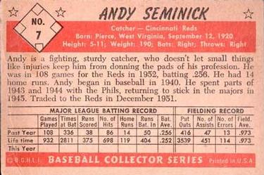 Andy Seminick  baseball card collectible - Main Image 2